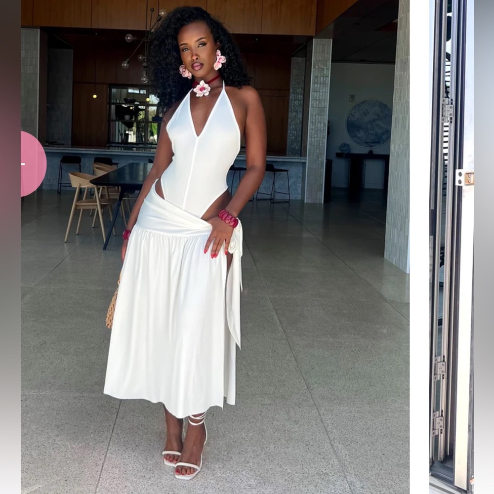 Elegant White Halter Dress